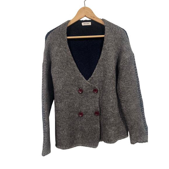 Women’s Preppy Minimalist Double Breasted Wool Color block Cardigan L - Picture 3 of 5